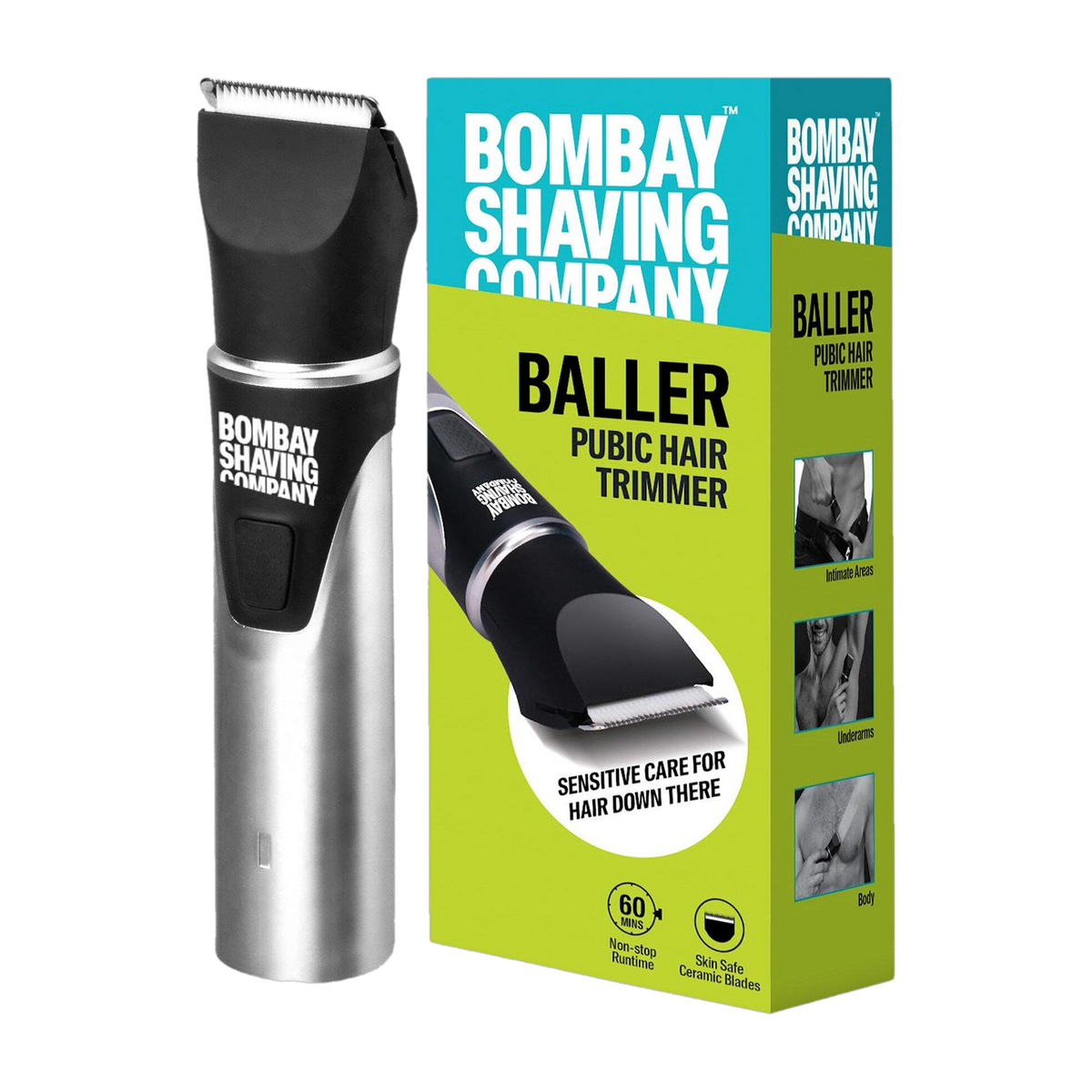 Bombay Shaving Company Baller Public Hair Trimmer Fully Waterproof Trimmer 60 min Runtime 2 Length Settings (Silver, Black)