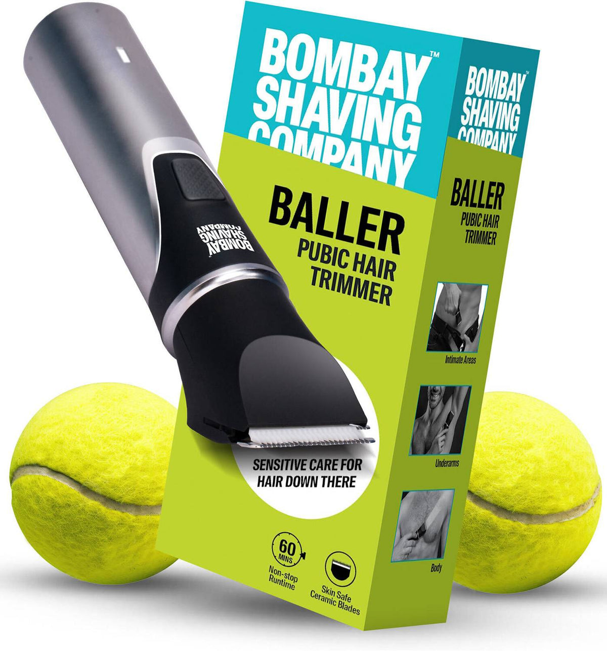 Bombay Shaving Company Baller Public Hair Trimmer Fully Waterproof Trimmer 60 min Runtime 2 Length Settings (Silver, Black)