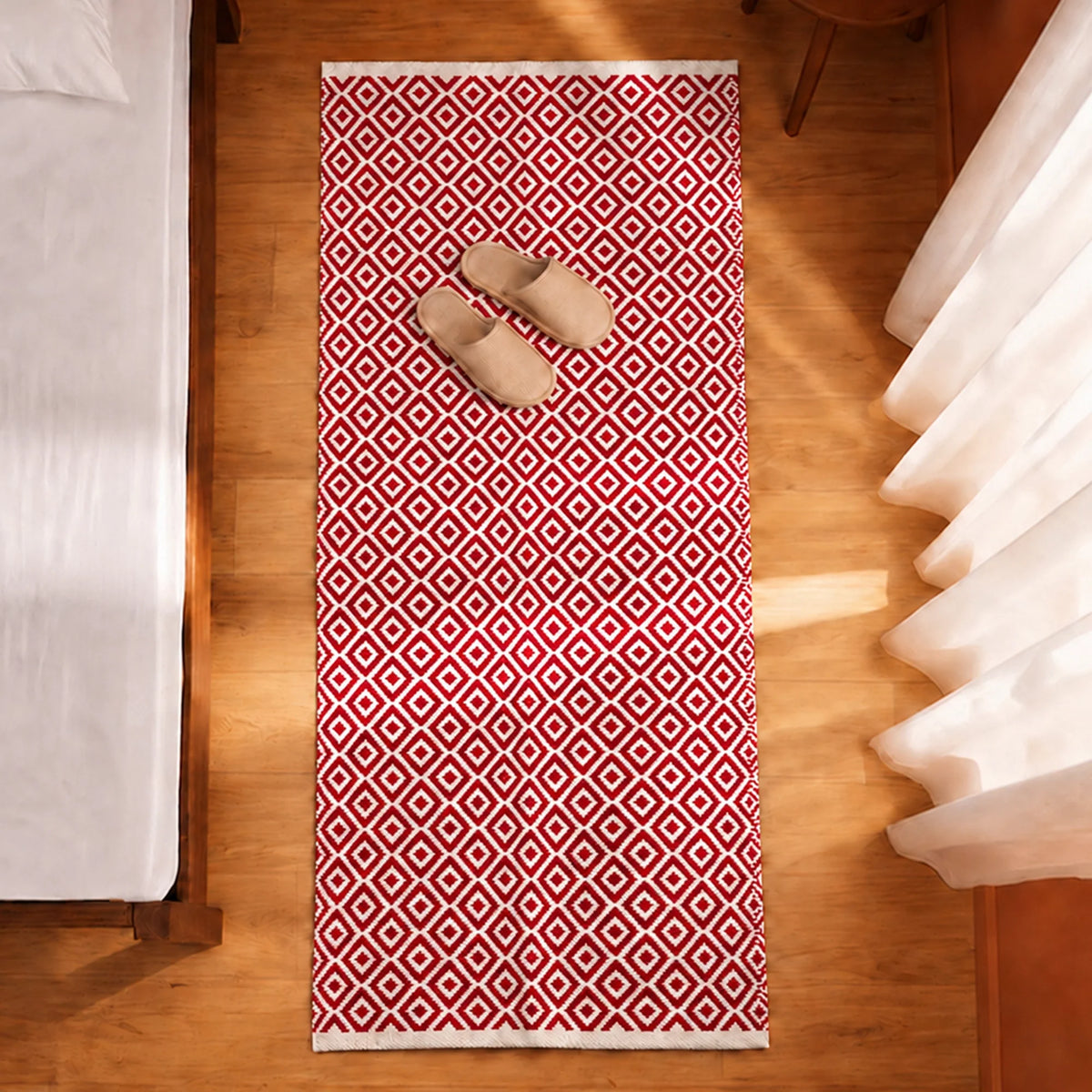 Tessitura Confetti - Diamond Cotton Rug (Red & White)-4
