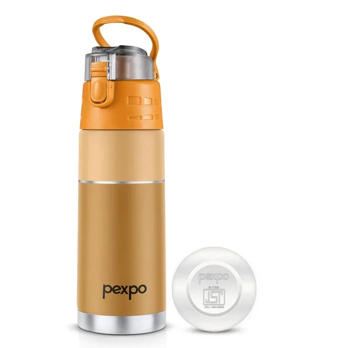Pexpo Cardio Hot & Cold Water Bottle | Mustuard Yellow | Double Wall | 750 ml