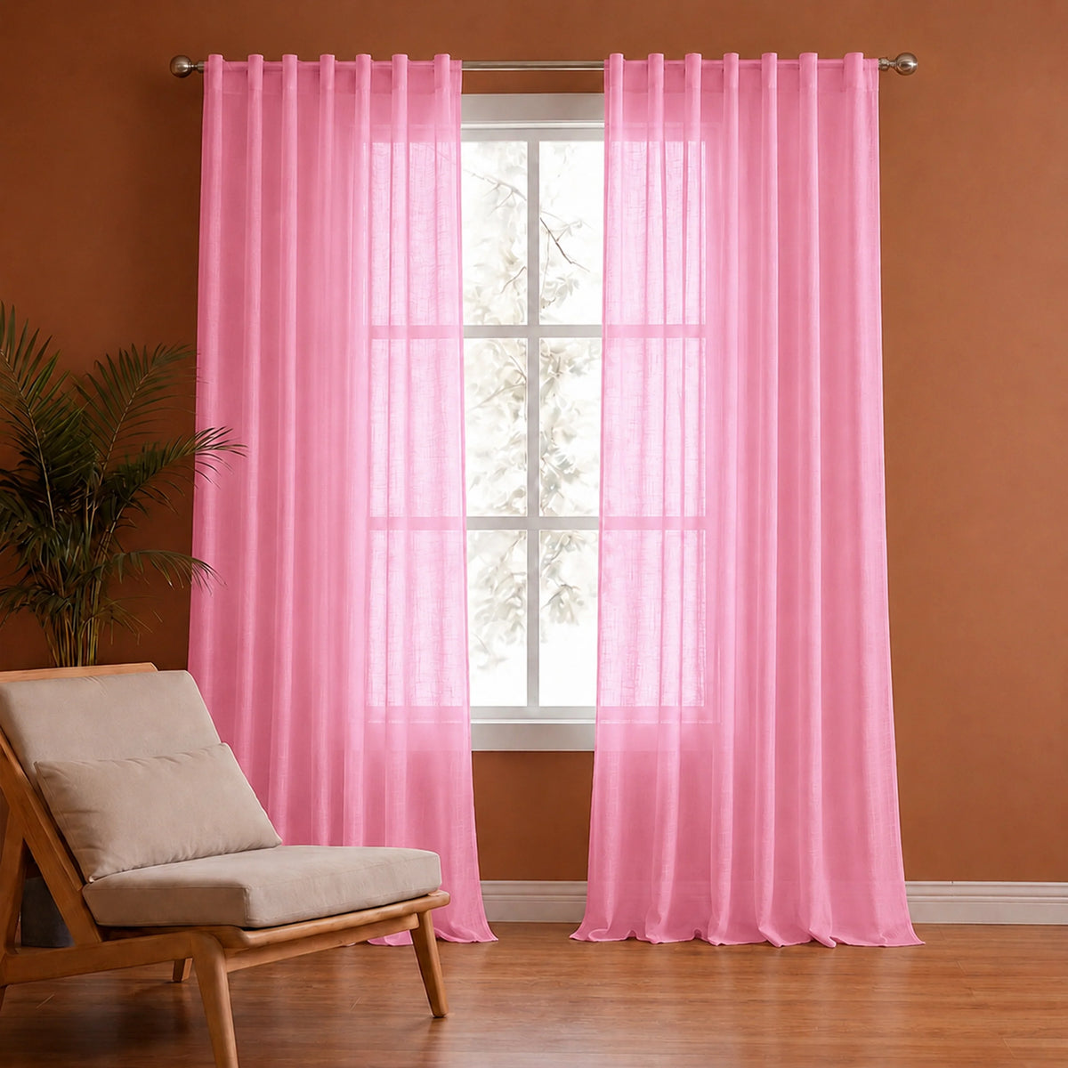 Fort Absolute - Back Tab Solid Sheer Curtain (Pink)-1