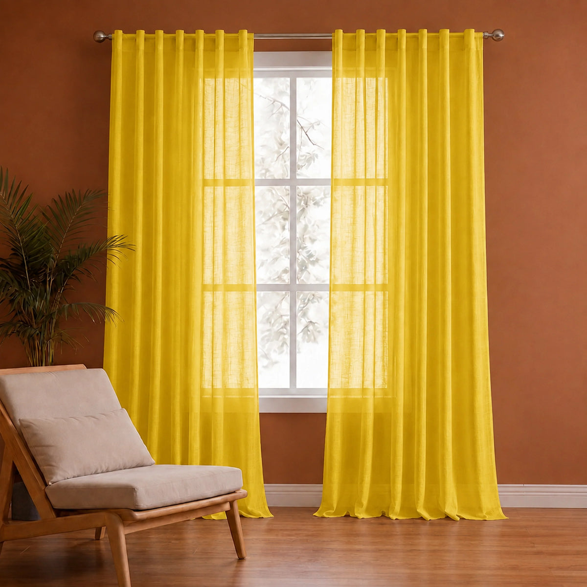 Fort Absolute - Back Tab Solid Sheer Curtain (Yellow)-1