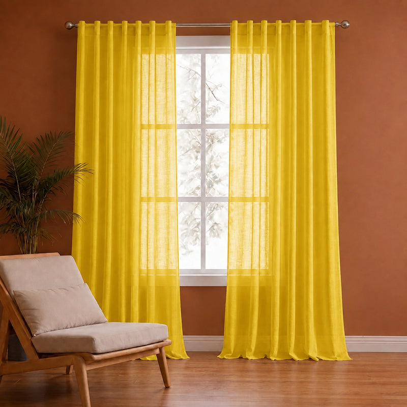 Fort Absolute - Back Tab Solid Sheer Curtain (Yellow)-1