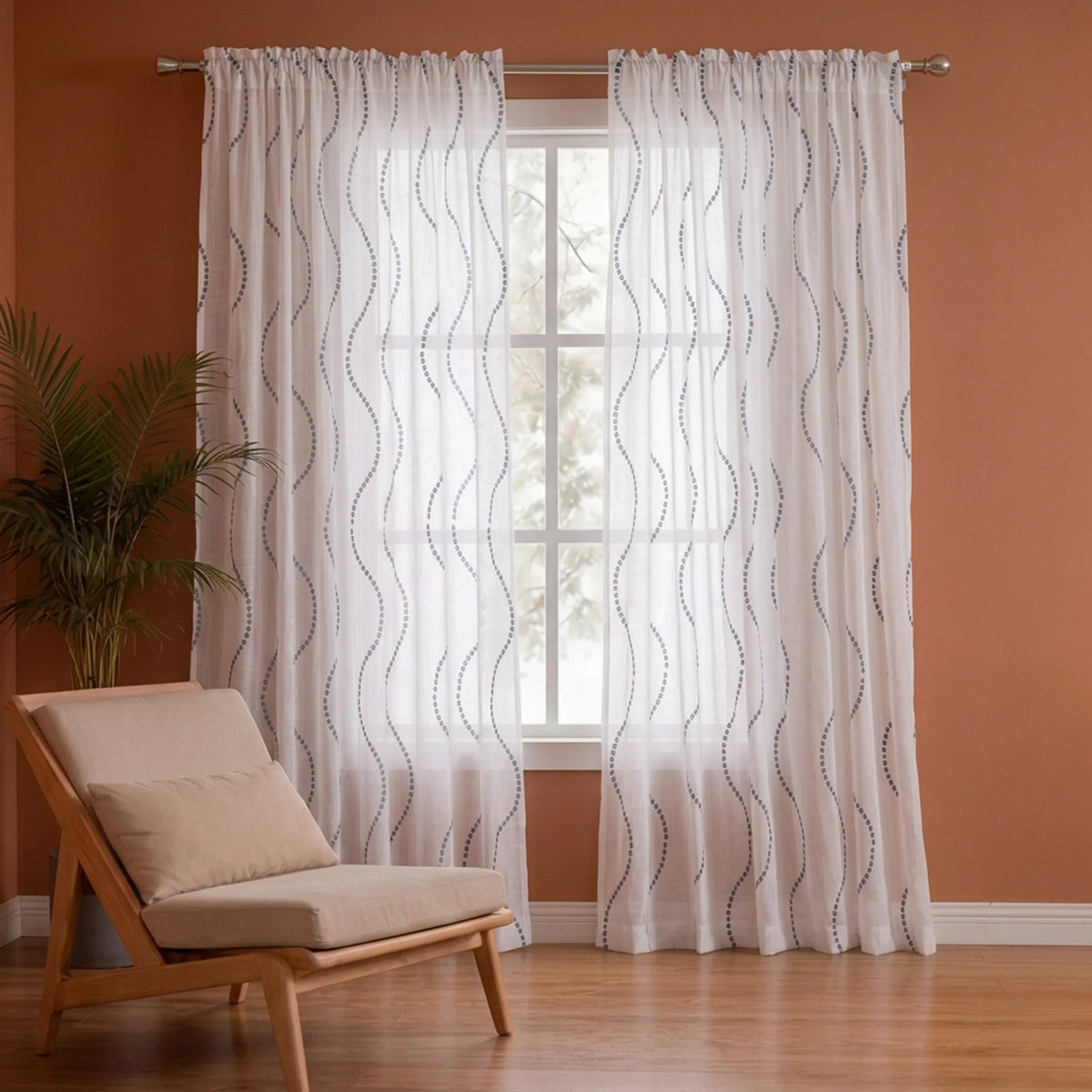Imprimer Wavy Rhythm - Sheer Curtain Rod Pocket-1