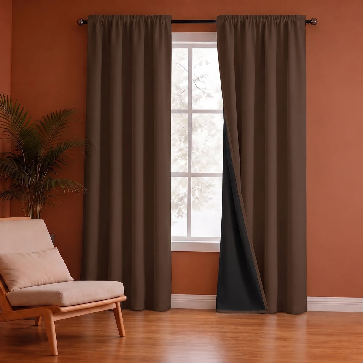Fort Essential Abstract - Rod Pocket Black Backing Blackout Curtain (Brown)-1