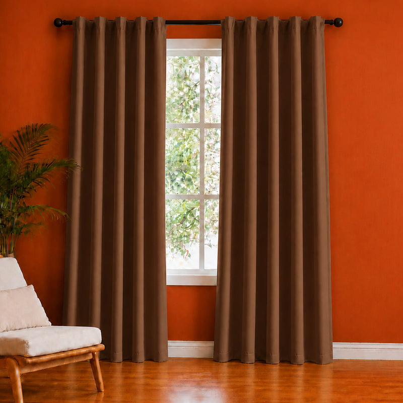 Fort Essential - Back Tab Blackout Curtain (Brown)-1
