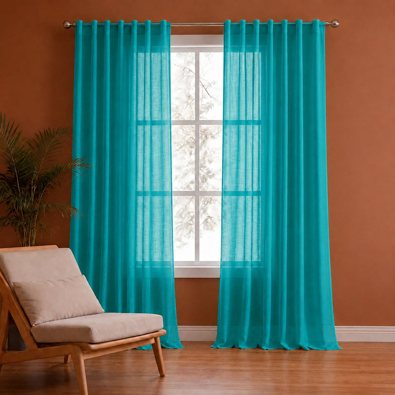 Fort Absolute - Back Tab Solid Sheer Curtain (Blue)-1