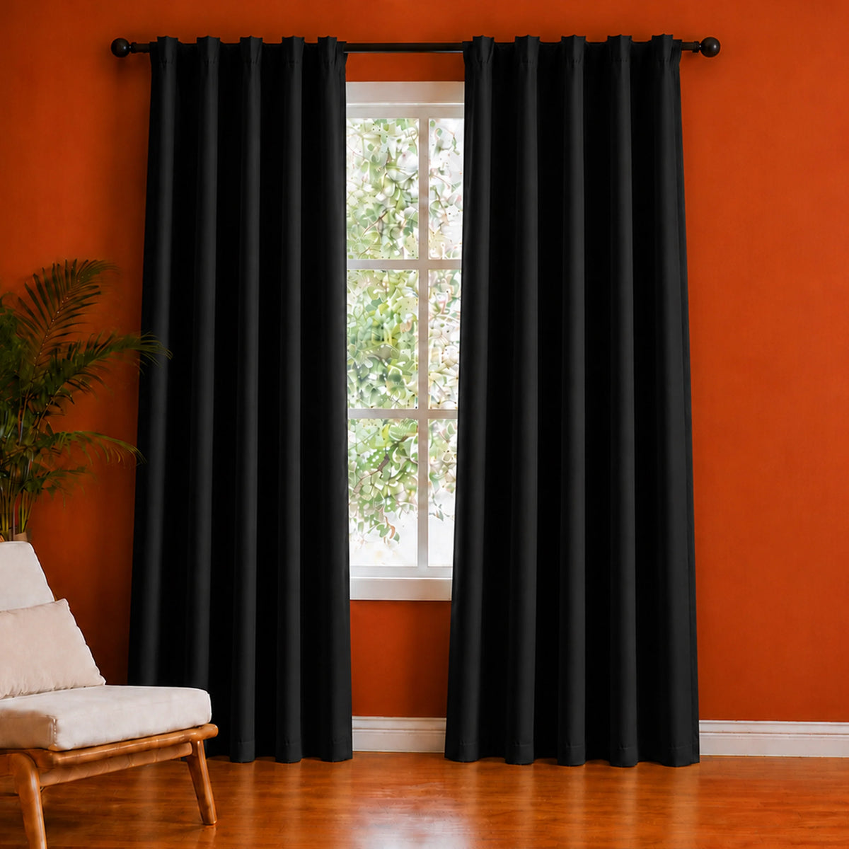 Fort Essential - Back Tab Blackout Curtain (Black)-1
