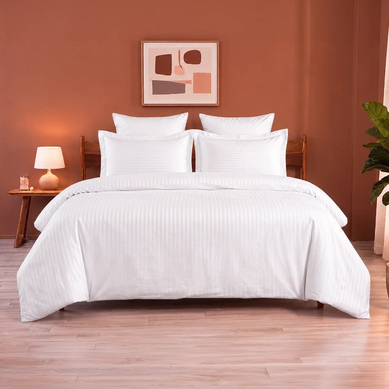 Breton Mellow - Satin Stripe Duvet Cover (White)-1