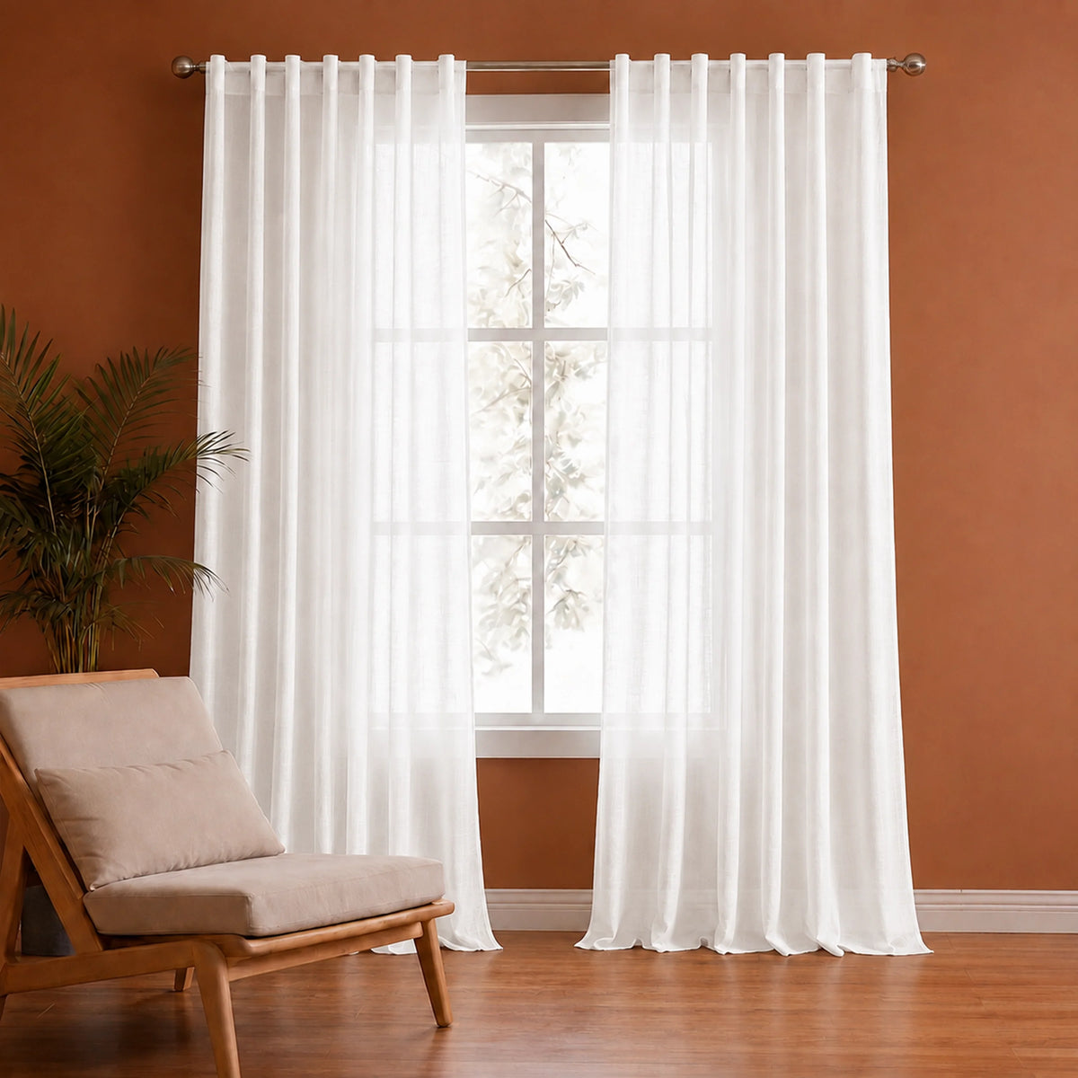 Fort Absolute - Back Tab Solid Sheer Curtain (White)-1