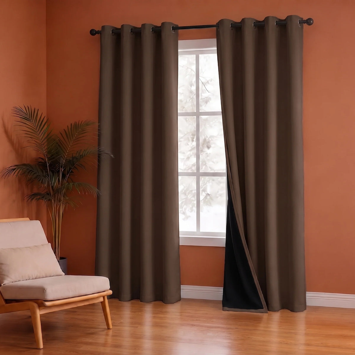 Fort Essential Abstract - Eyelet Black Backing Blackout Curtain (Brown)-1