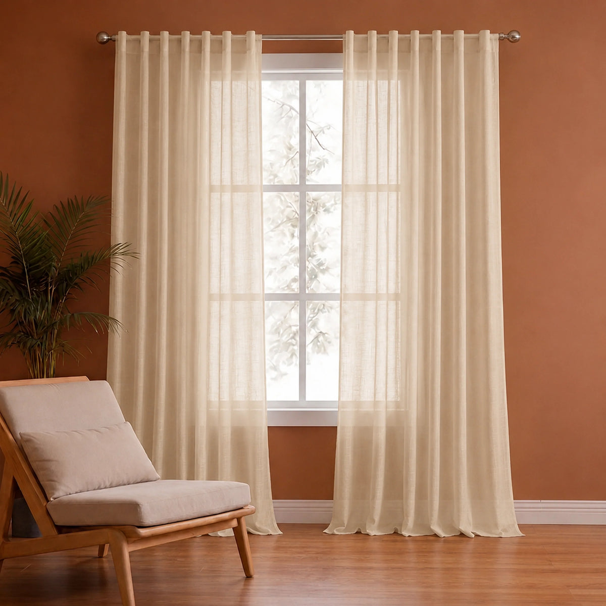 Fort Absolute - Back Tab Solid Sheer Curtain (Beige)-1