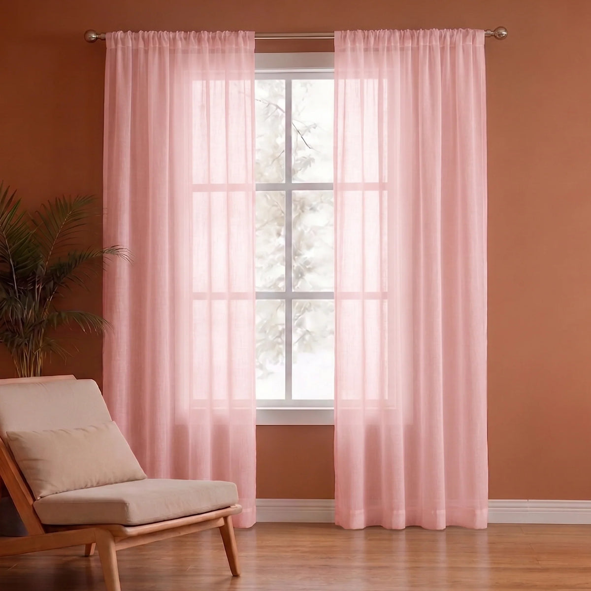 Fort Absolute - Rod Pocket Pink Sheer Curtain-1
