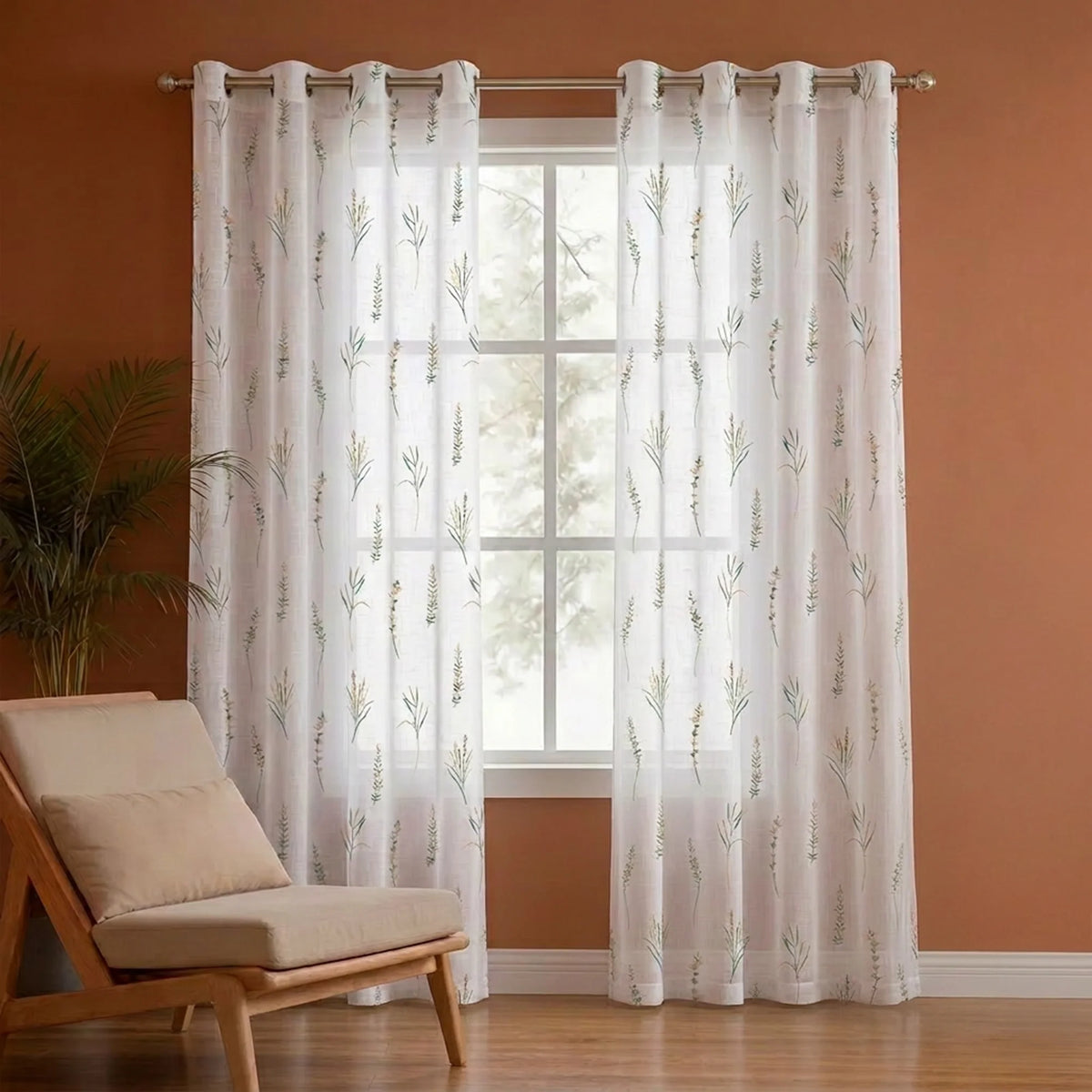 Imprimer Leafscape - Printed Eyelet Sheer Curtain-1