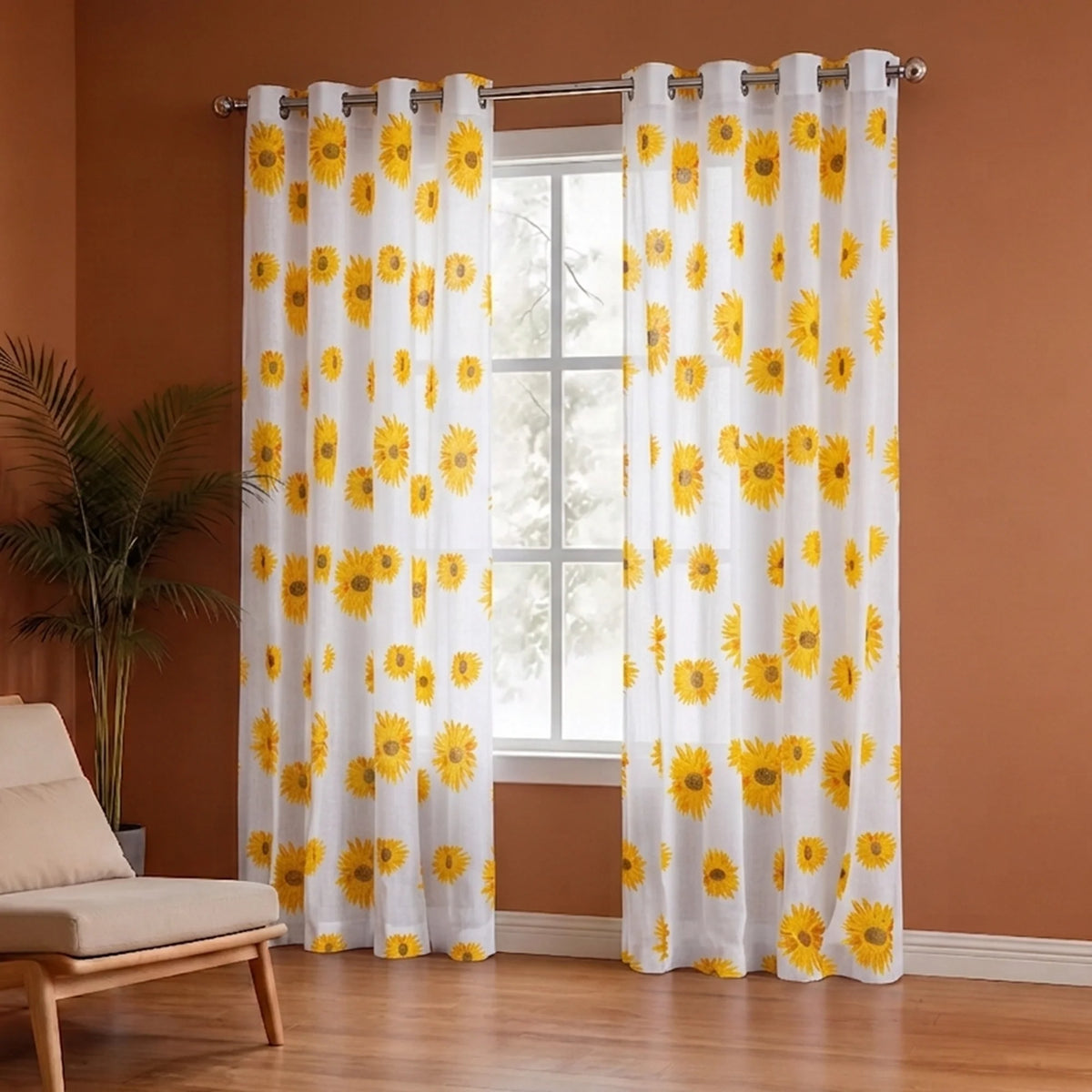Imprimer Blooming Sunflowers - Printed Sheer Eyelet Curtain-1