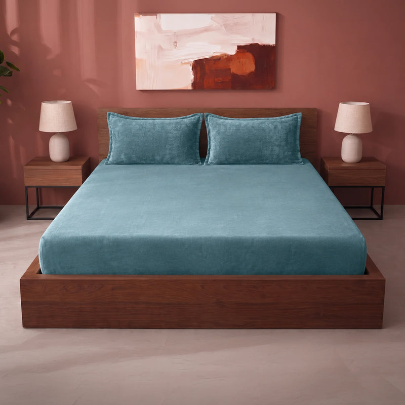 Homemonde Lightweight - Fleece Fitted Bedsheet (Frost Blue)-1