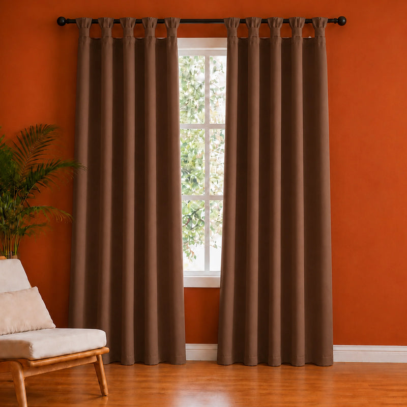 Fort Essential - Twist Tap Top Solid Blackout Curtain (Brown)-1