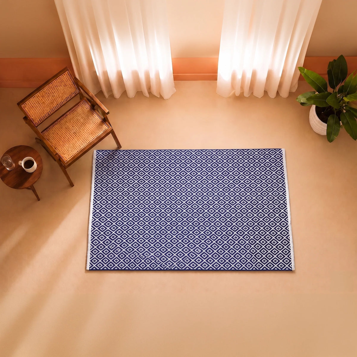Tessitura Confetti - Diamond Cotton Rug (Blue & White)-1