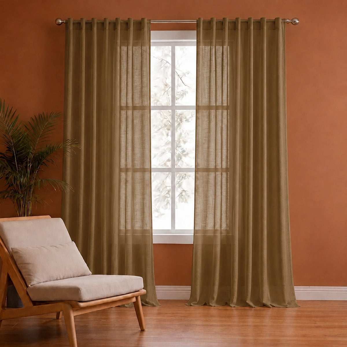 Fort Absolute - Back Tab Sheer Curtain (Dark Brown)-1