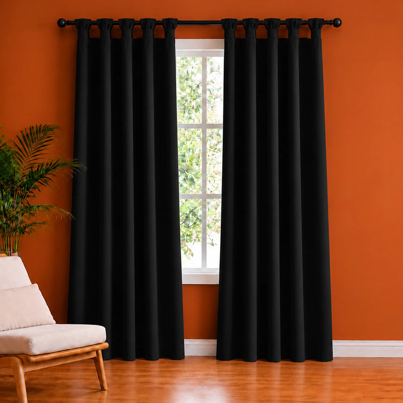 Fort Essential - Twist Tap Top Solid Blackout Curtain (Black)-1
