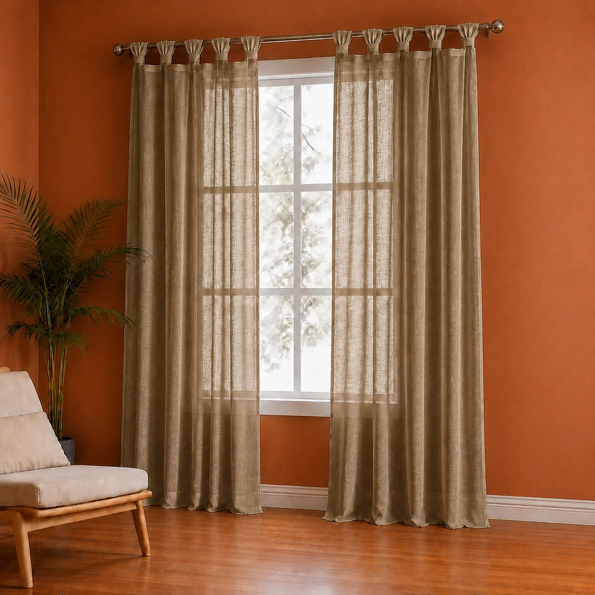 Fort Absolute - Twist Tab Top Sheer Curtain (Dark Brown)-2
