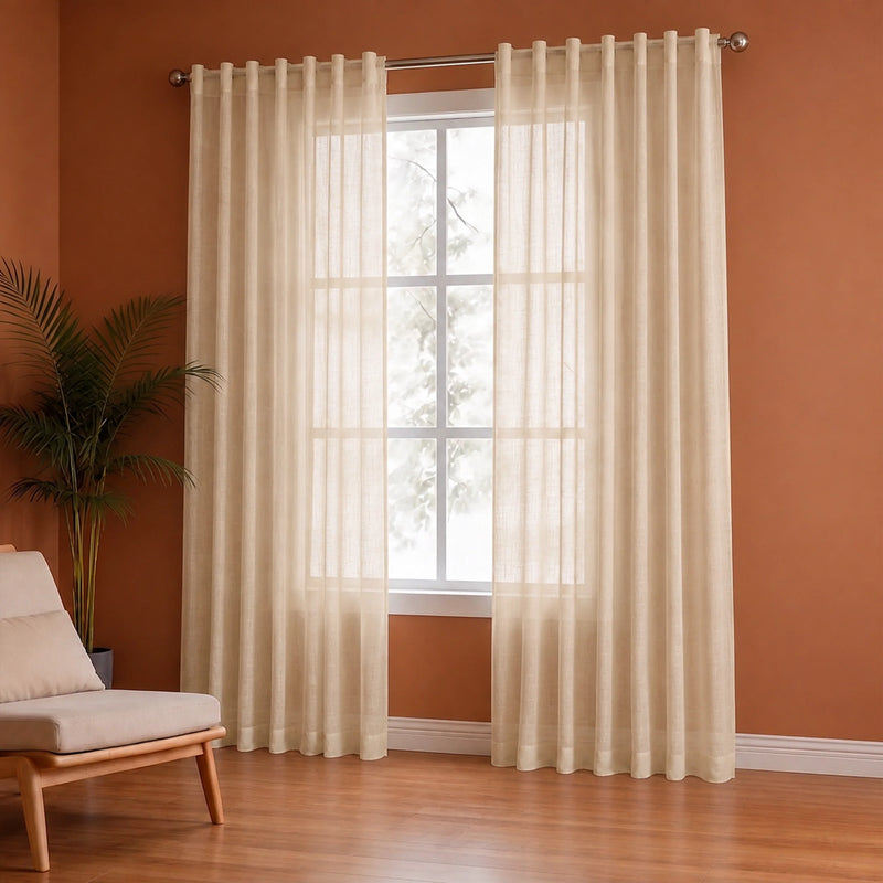 Fort Absolute - Back Tab Solid Sheer Curtain (Beige)-2