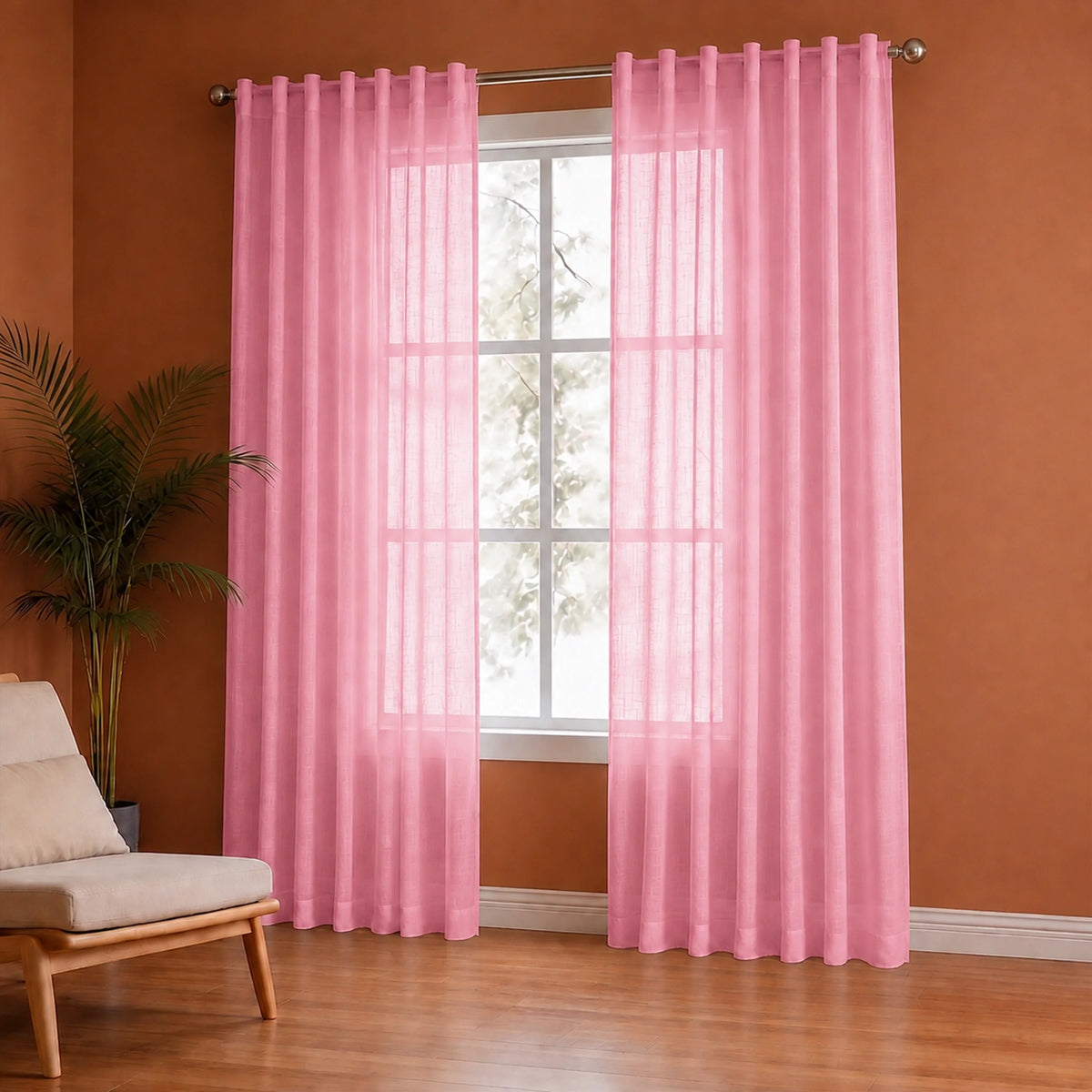 Fort Absolute - Back Tab Solid Sheer Curtain (Pink)-2