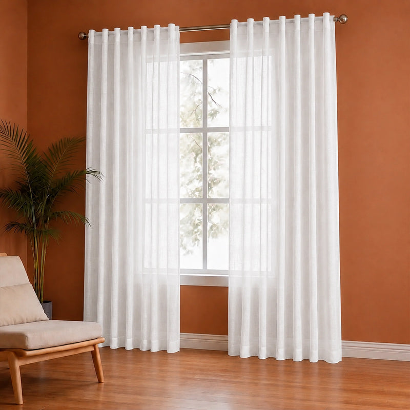 Fort Absolute - Back Tab Solid Sheer Curtain (White)-2