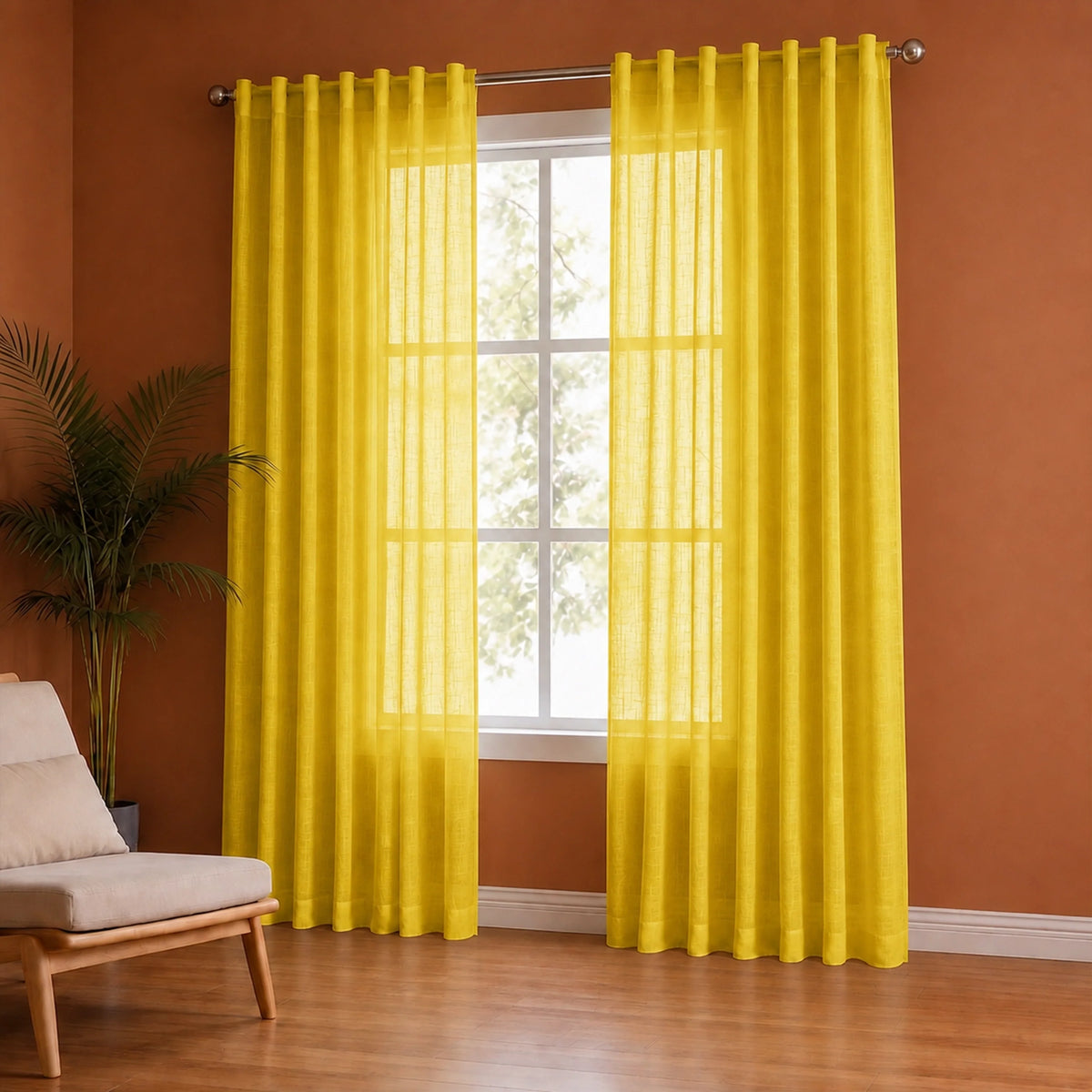 Fort Absolute - Back Tab Solid Sheer Curtain (Yellow)-2