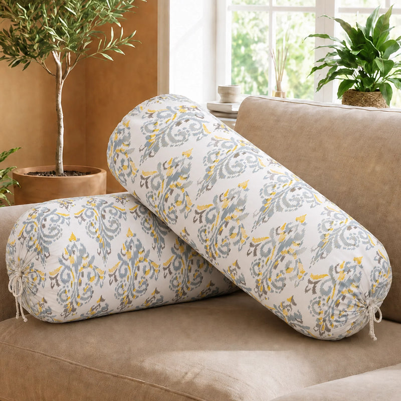 Imprimer Ikat - Printed Bolster Cover (Yellow)-1