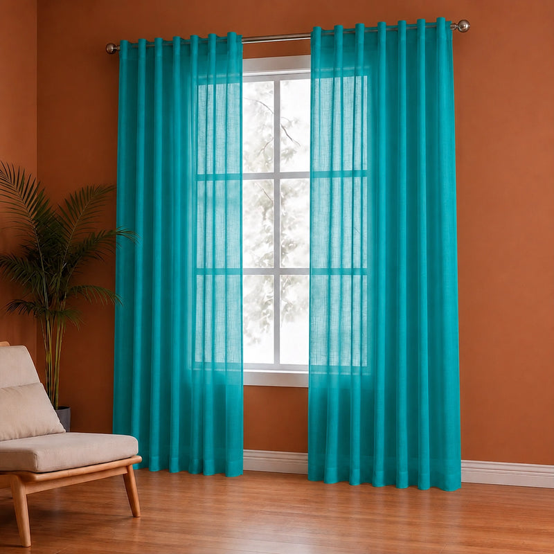 Fort Absolute - Back Tab Solid Sheer Curtain (Blue)-2