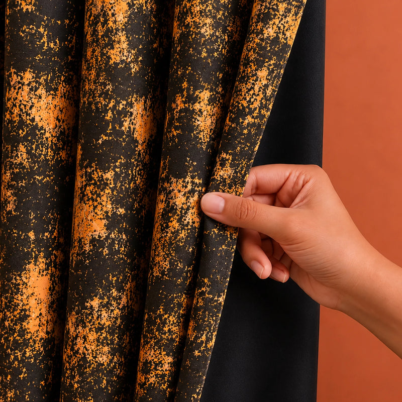 Imprimer Abstract - Digital Printed Blackout Curtain (Black & Mustard)-2
