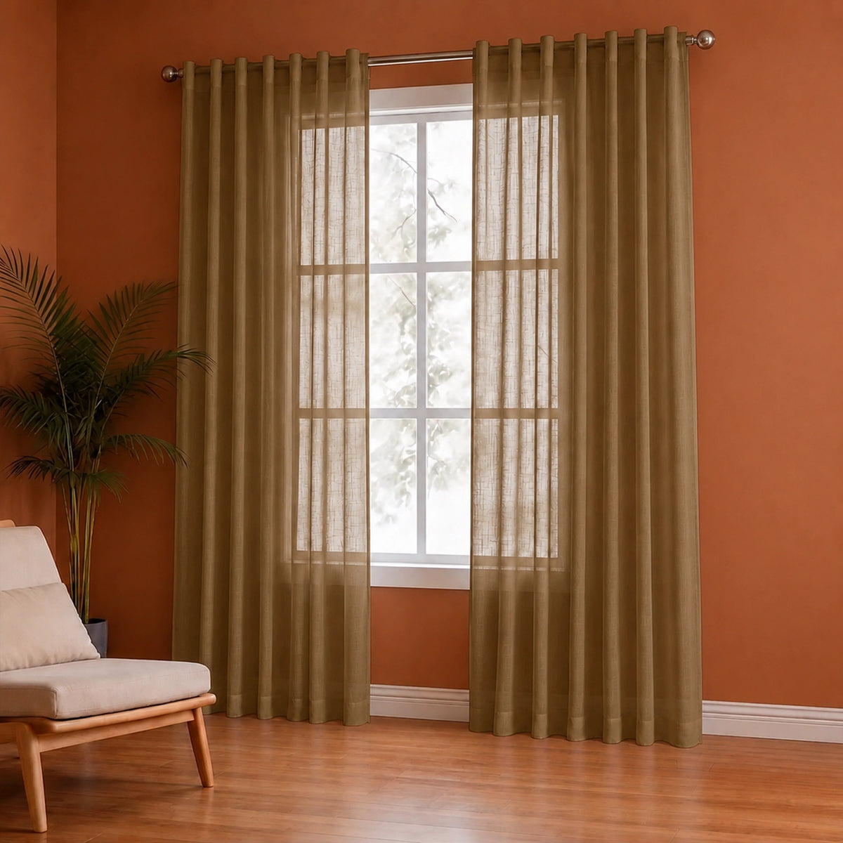 Fort Absolute - Back Tab Sheer Curtain (Dark Brown)-2