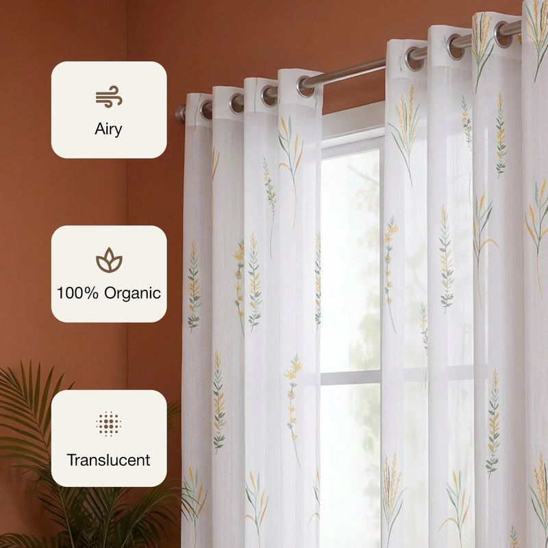 Imprimer Leafscape - Printed Eyelet Sheer Curtain-2