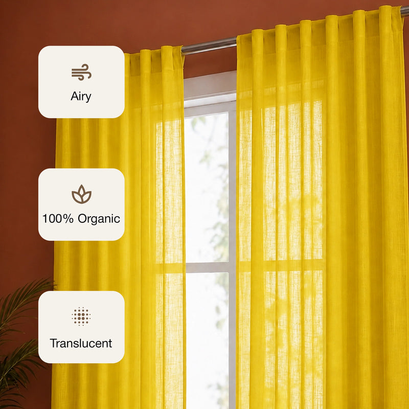 Fort Absolute - Back Tab Solid Sheer Curtain (Yellow)-3