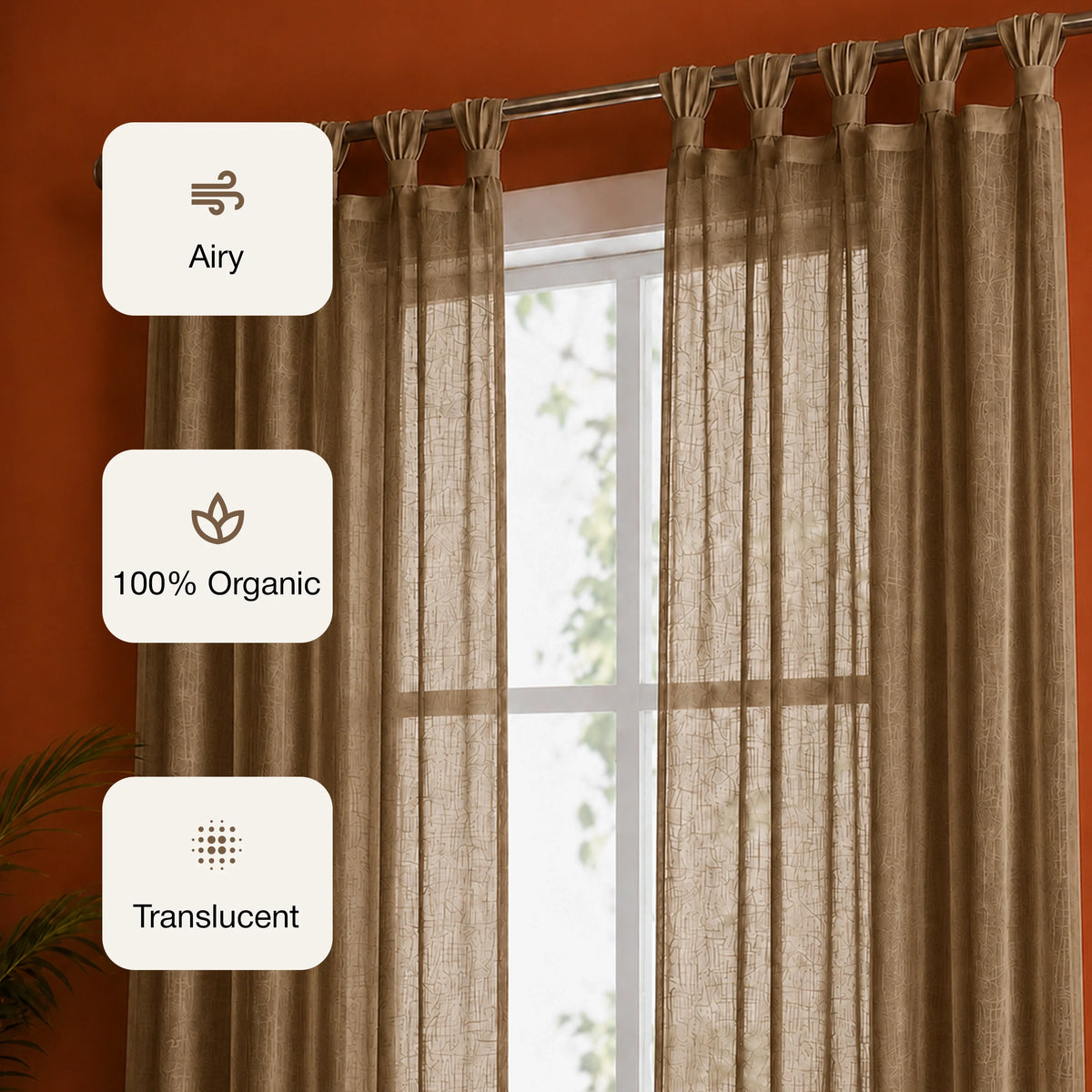 Fort Absolute - Twist Tab Top Sheer Curtain (Dark Brown)-3