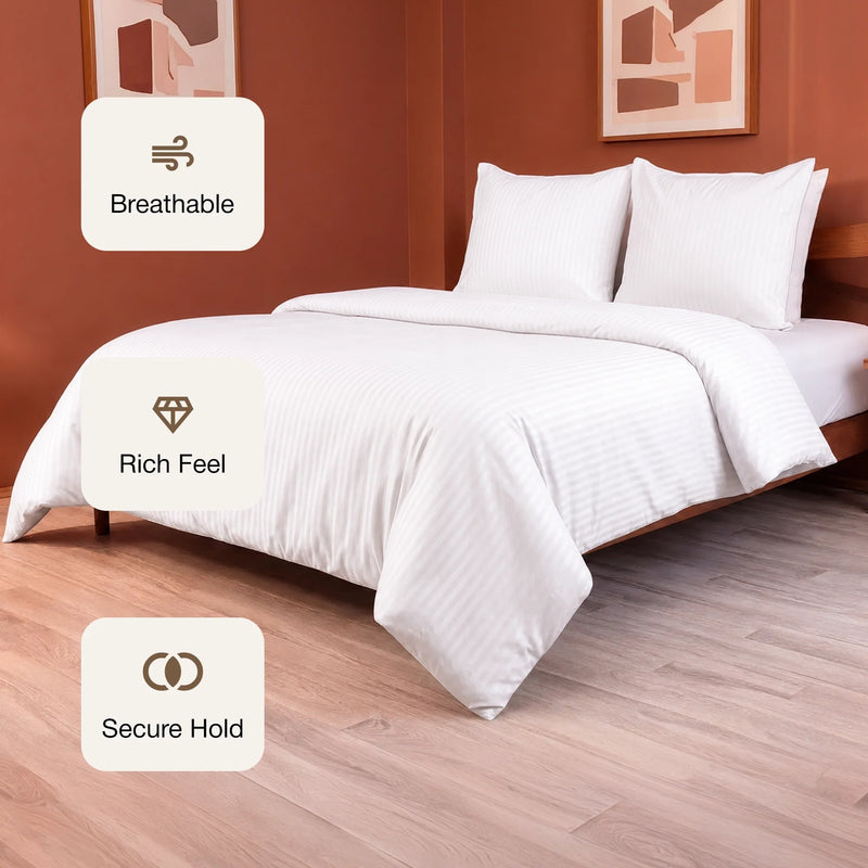 Breton Mellow - Satin Striped Duvet Cover (White)-3