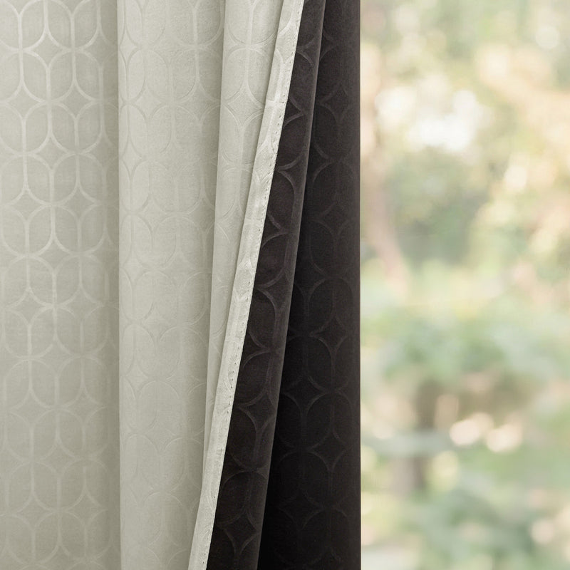 Off White Embossed Blackout Curtain (Elara - Eyelets)-3