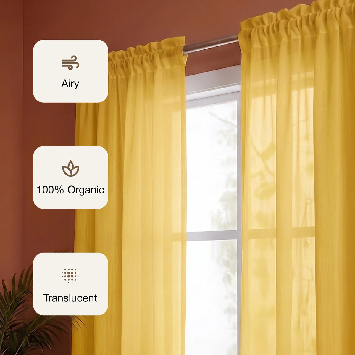 Fort Absolute - Rod Pocket Yellow Sheer Curtain-2