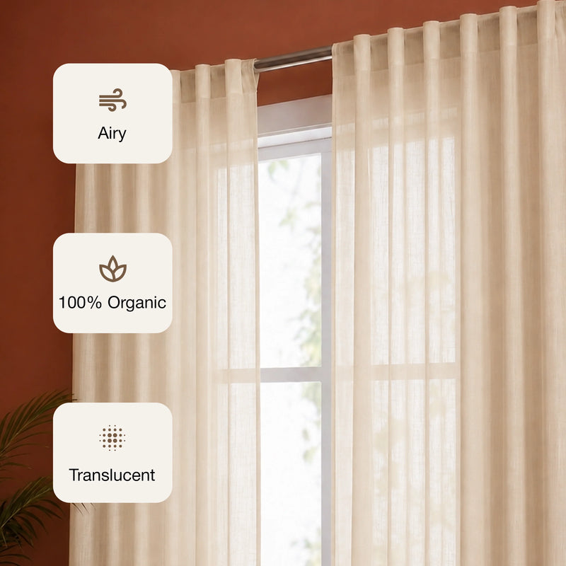 Fort Absolute - Back Tab Solid Sheer Curtain (Beige)-3