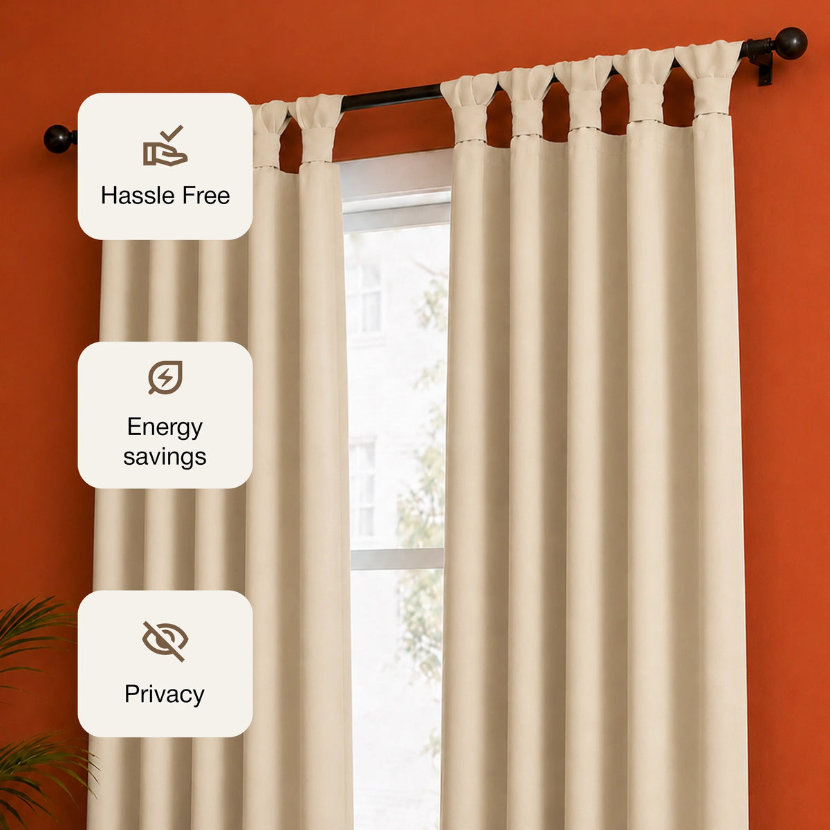 Fort Essential - Twist Tap Top Solid Blackout Curtain (Beige)-3