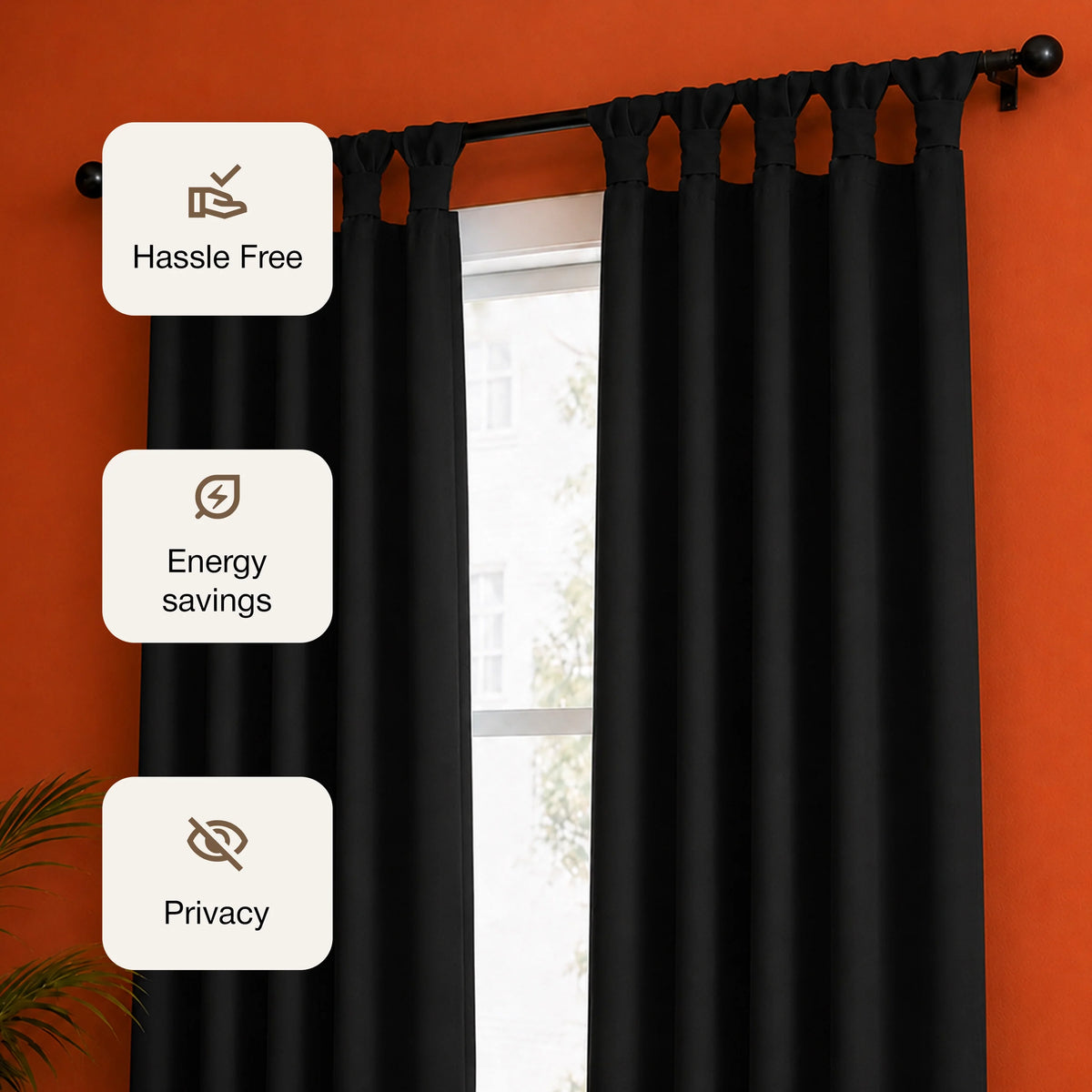 Fort Essential - Twist Tap Top Solid Blackout Curtain (Black)-3
