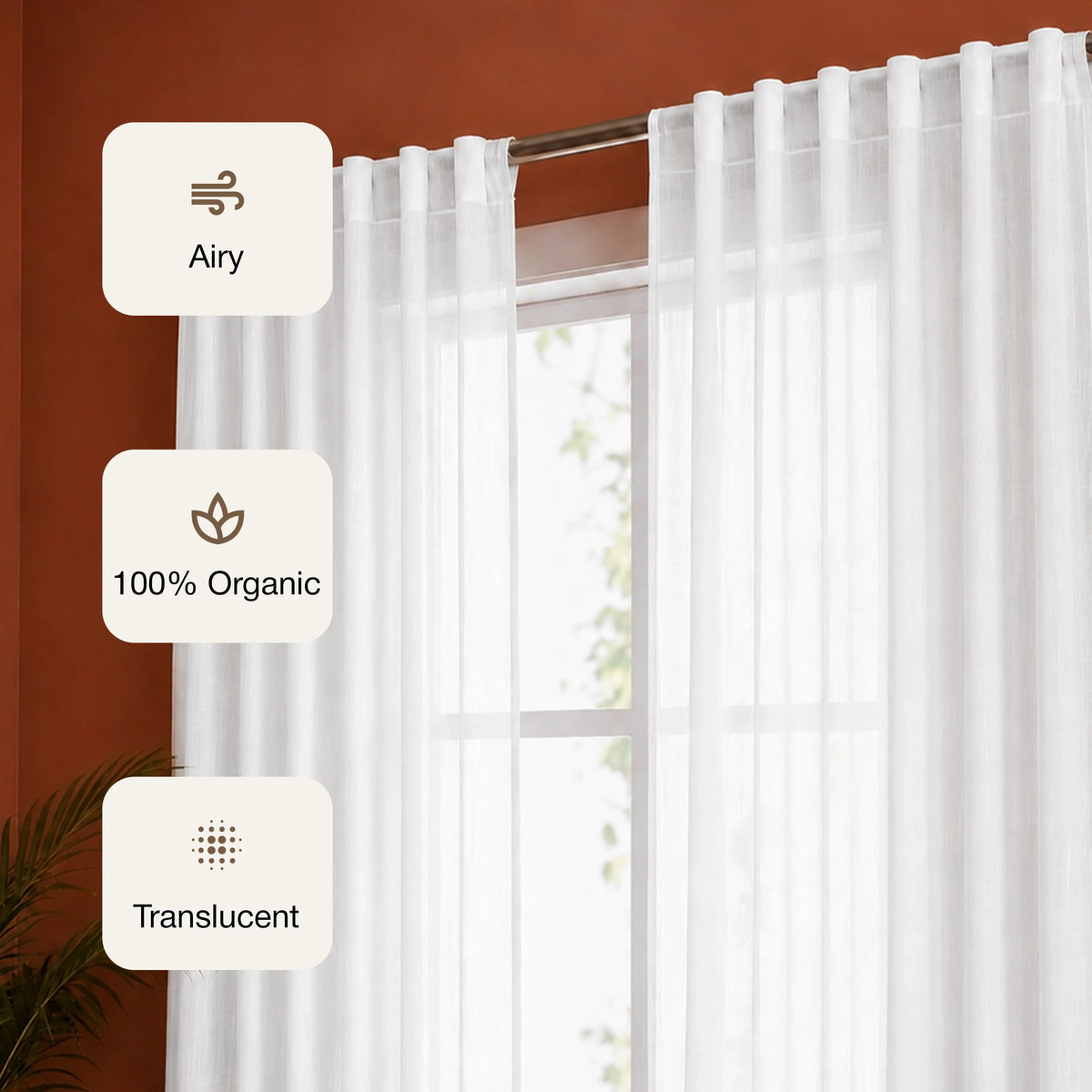 Fort Absolute - Back Tab Solid Sheer Curtain (White)-3