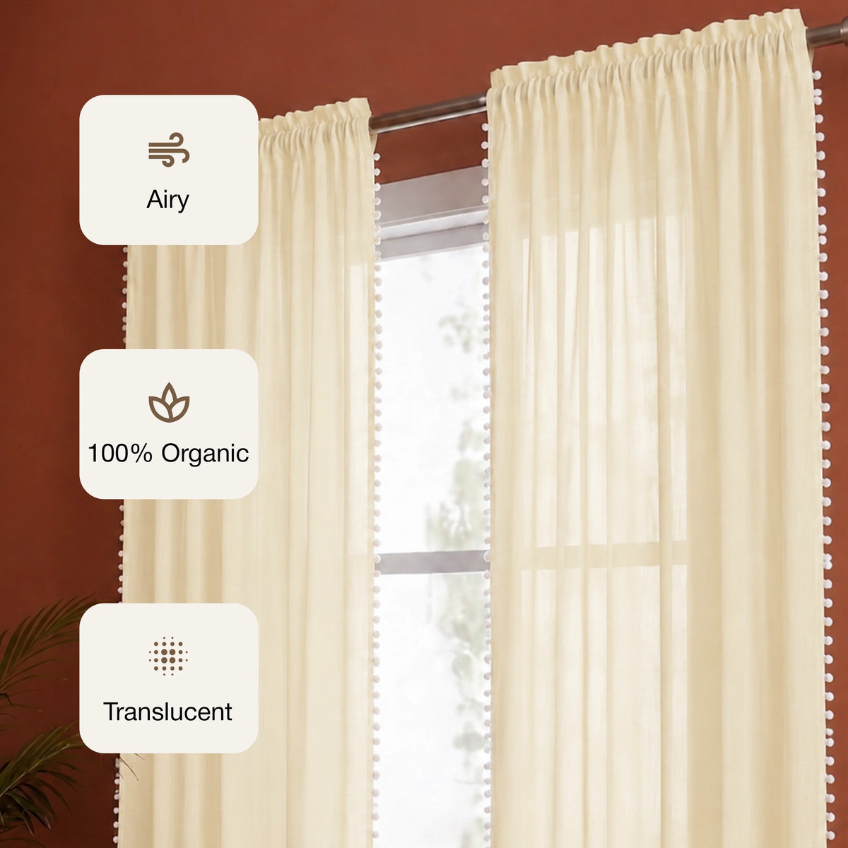 Fort Handpicked Breeze - Rod Pocket Beige Sheer Curtain-3