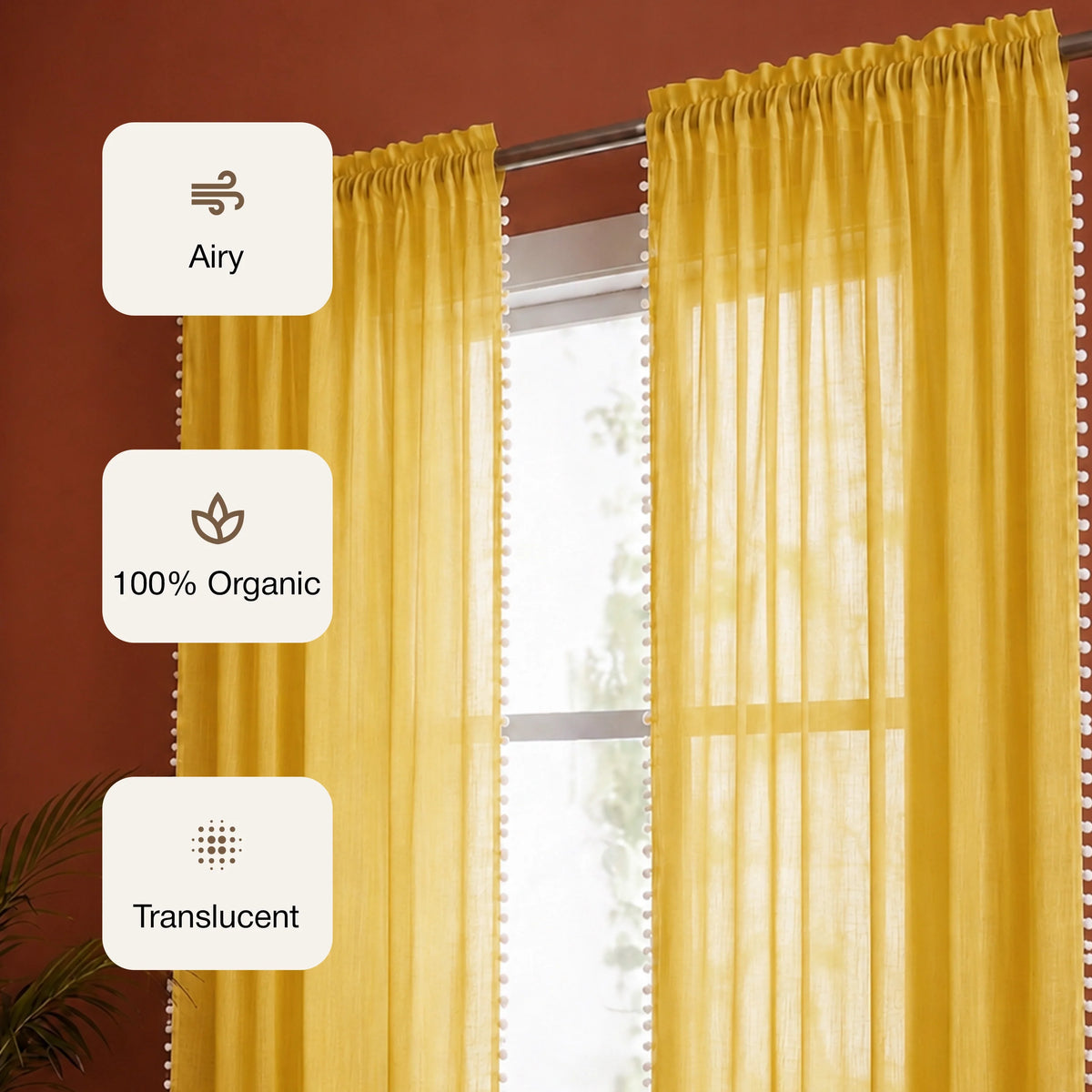 Fort Handpicked Breeze - Rod Pocket Yellow Sheer Curtain-3