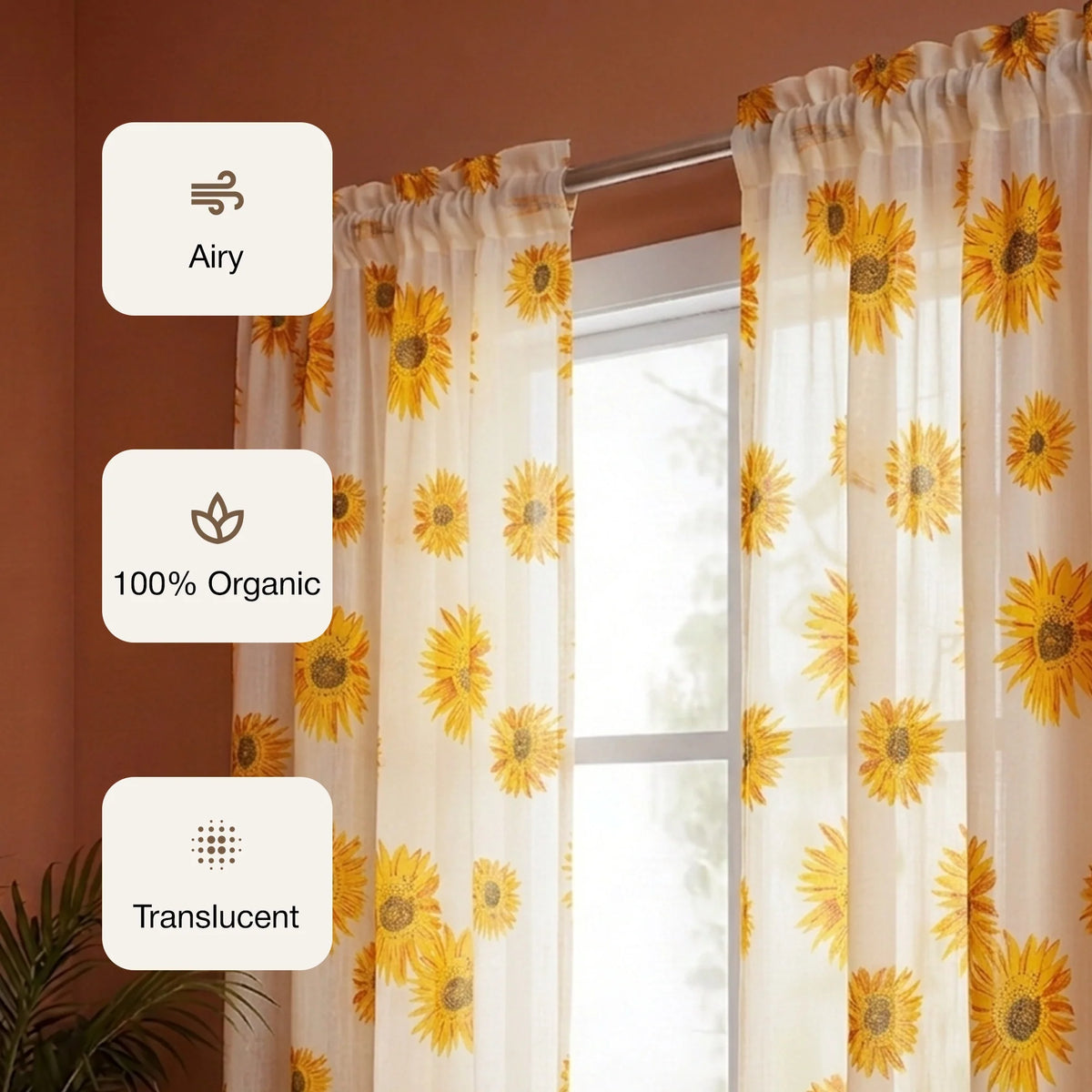 Imprimer Blooming Sunflowers - Printed Rod Pocket Sheer Curtain-2