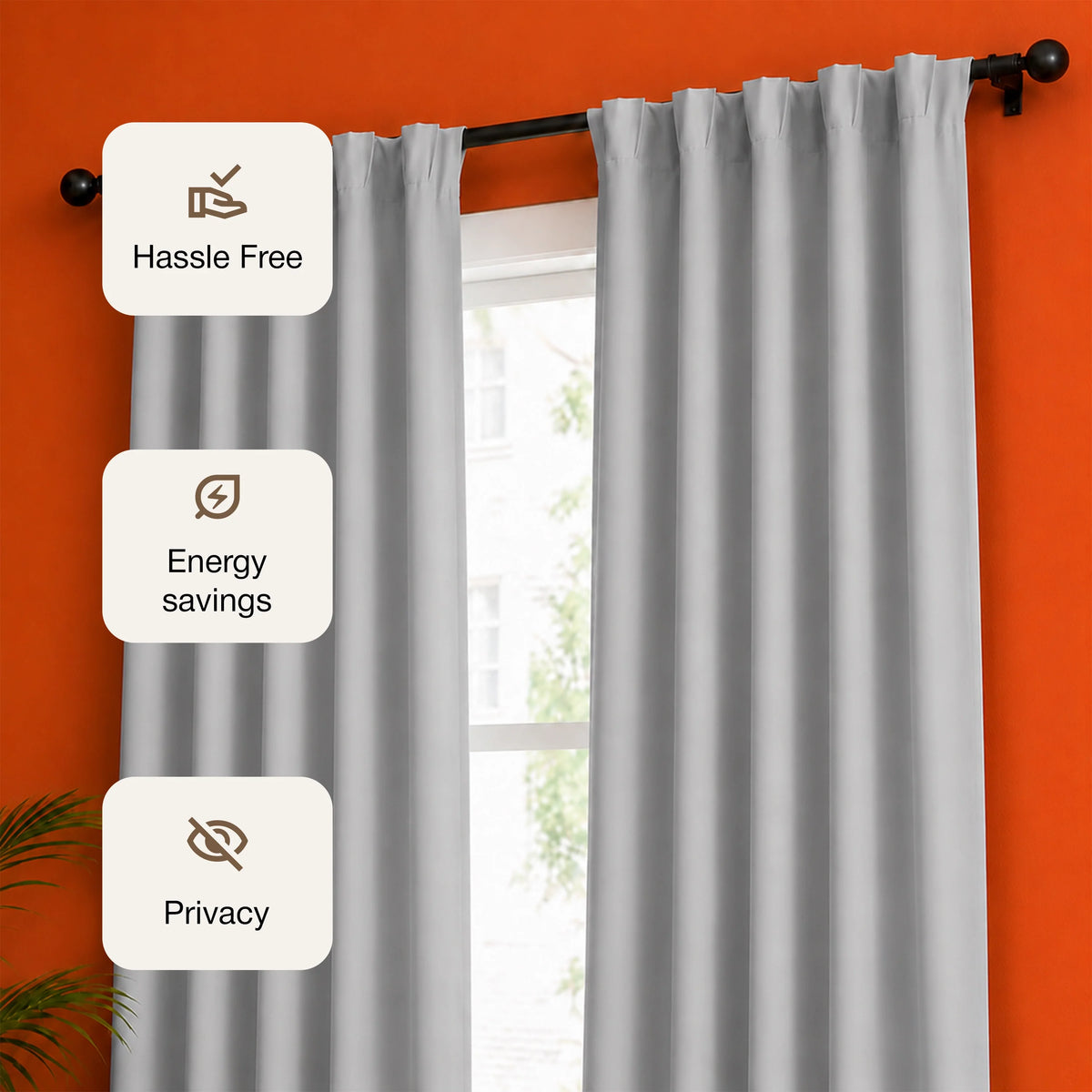 Fort Essential - Back Tab Blackout Curtain (Greyish White)-3