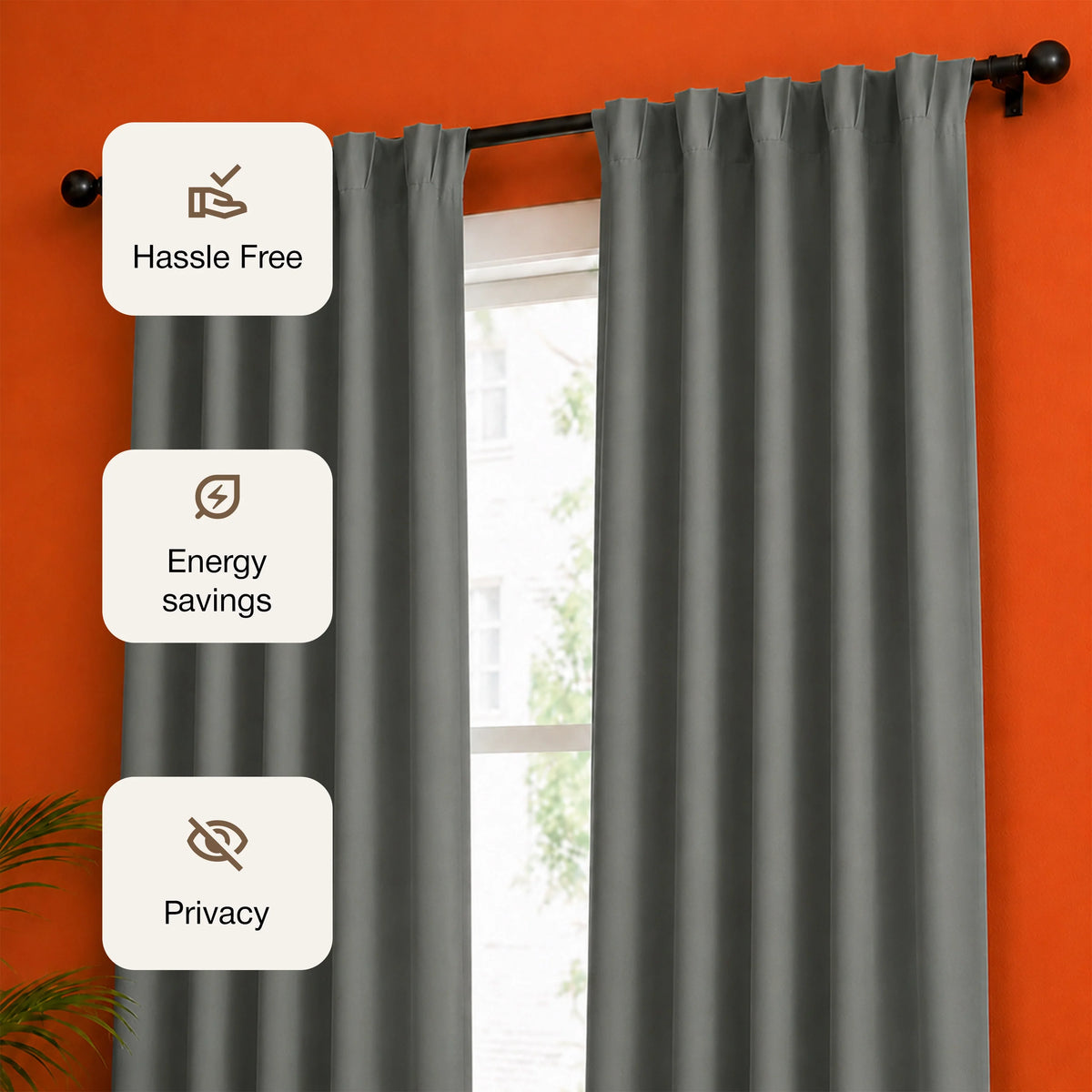 Fort Essential - Back Tab Blackout Curtain (Grey)-3