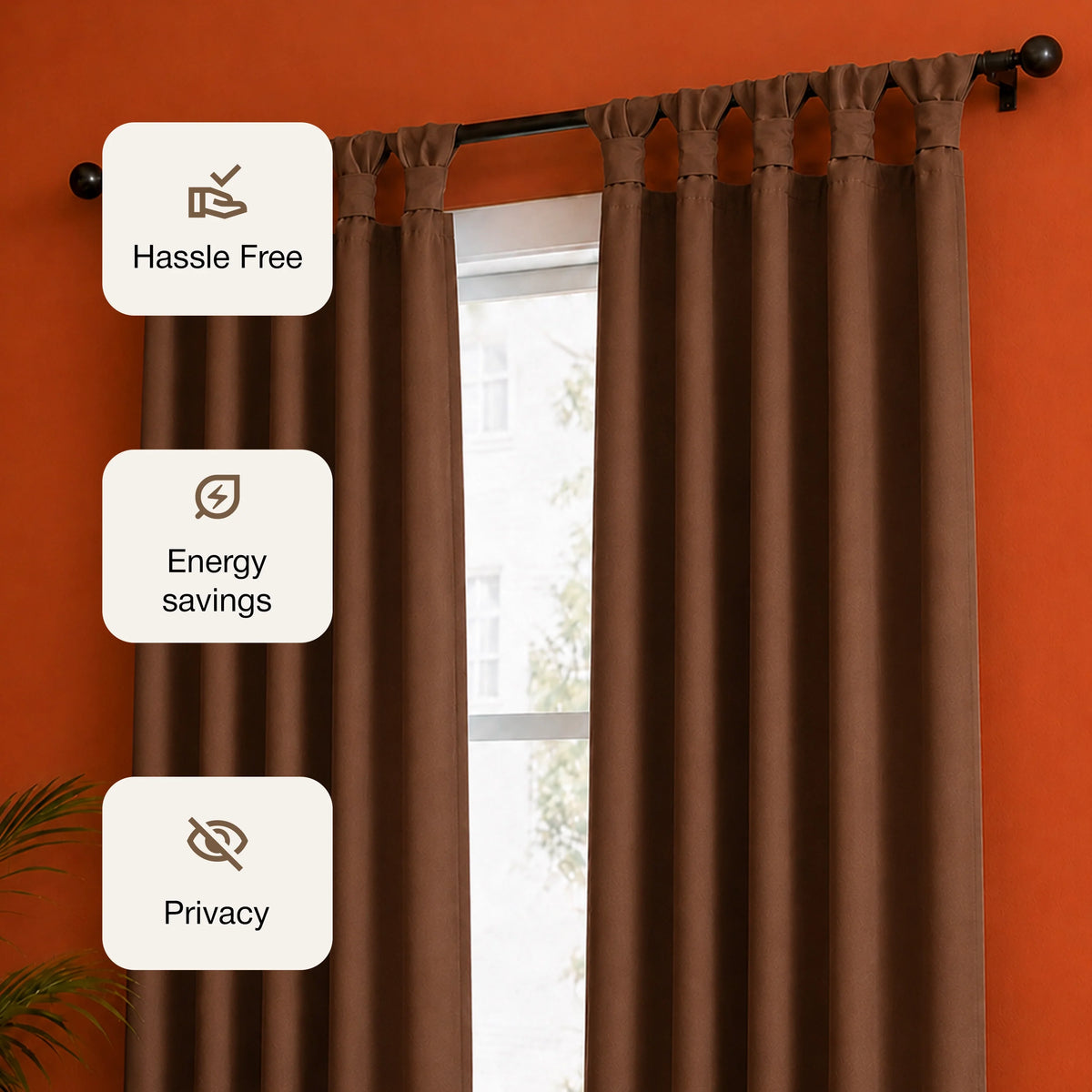 Fort Essential - Twist Tap Top Solid Blackout Curtain (Brown)-3