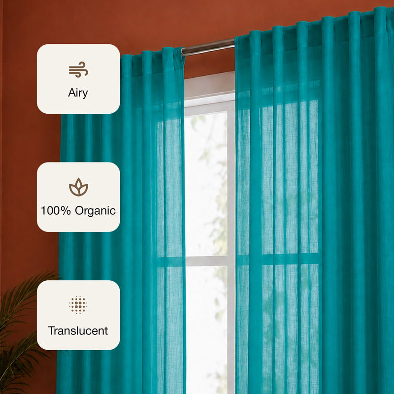 Fort Absolute - Back Tab Solid Sheer Curtain (Blue)-3